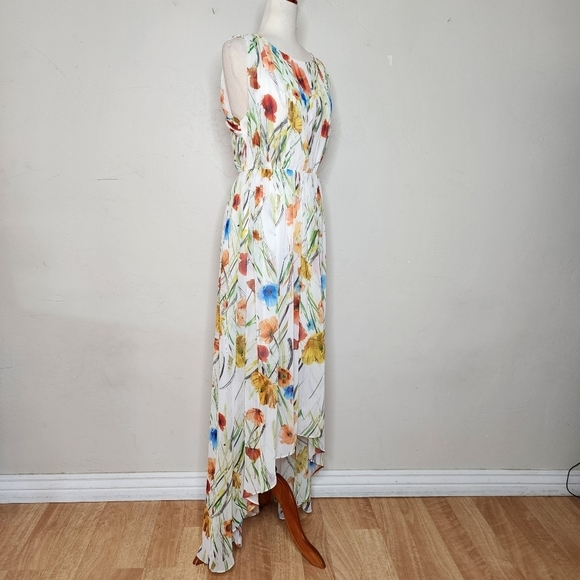 Alice + Olivia Mel Open Back Gathered High-Low Floral Dress Size 10 - Picture 9 of 14